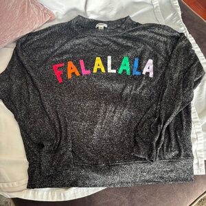 Gray Long Sleeve Tee with Multicolor 'FALALALA'